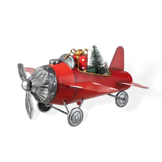 Glitzhome® 14" Christmas Metal Airplane with Gifts Table Décor | 14" x 12" x 6.5" | Michaels®